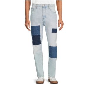 #C New Mens 34 Loose Fit Relaxed Denim Patchwork Jeans Size 34x30 Light Wash